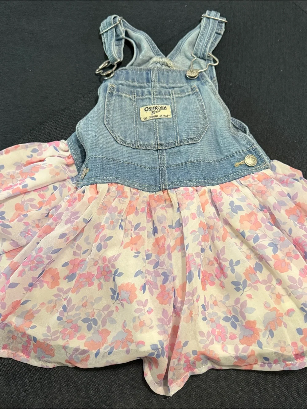OshKosh B'gosh Denim Floral Jumper Dress - Pink & Purple Vintage Sz 24M